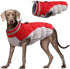 L Red Grey Premium Winter Puffer Dog Coat - Windproof & Fleece-Lined Jacket for Cold Weather