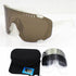 Sandy White Frame With Grey Flakes Oversized Shield Cycling Sunglasses - Wide Vision UV400 Sports Eyewear for Road & MTB
