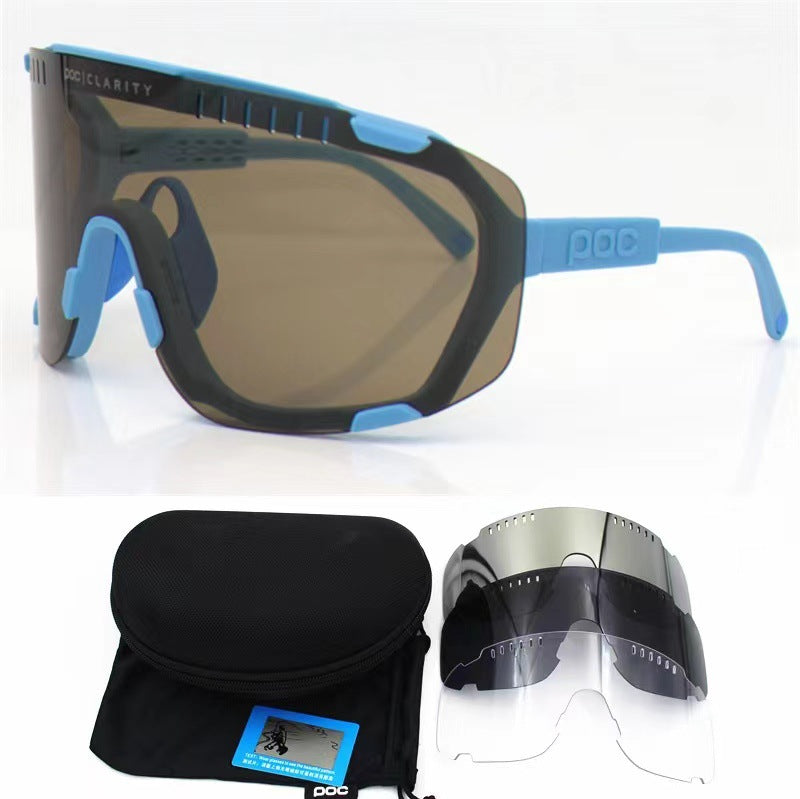 Light Blue Frame Tea Chips Oversized Shield Cycling Sunglasses - Wide Vision UV400 Sports Eyewear for Road & MTB