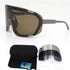 Grey Frame Tea Chips Oversized Shield Cycling Sunglasses - Wide Vision UV400 Sports Eyewear for Road & MTB