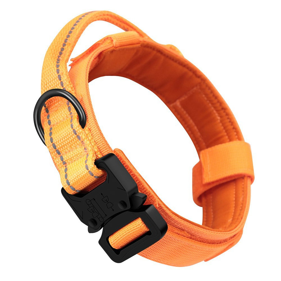 M Orange Tactical Dog Collar - Heavy Duty Nylon Pet Collar for Medium & Large Dogs, Adjustable (3.8cm Width) 