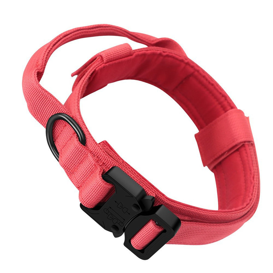 M Red Tactical Dog Collar - Heavy Duty Nylon Pet Collar for Medium & Large Dogs, Adjustable (3.8cm Width) 