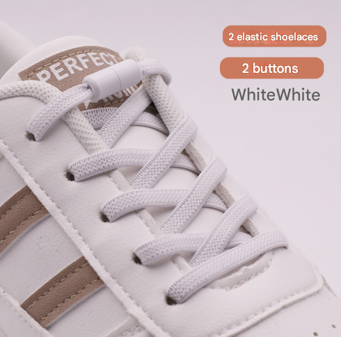 White No-Tie Elastic Shoelaces with Quick Lock System - Flat Tieless Laces for Kids and Adults