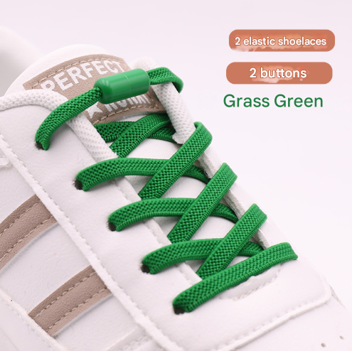 Green No-Tie Elastic Shoelaces with Quick Lock System - Flat Tieless Laces for Kids and Adults