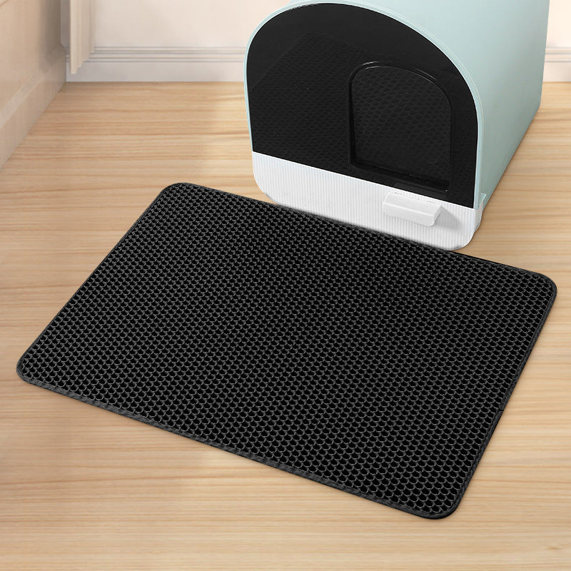 Black Large Double-Layer Cat Litter Trapping Mat - Waterproof EVA Honeycomb Design for Scatter Control (45cm x 60cm)