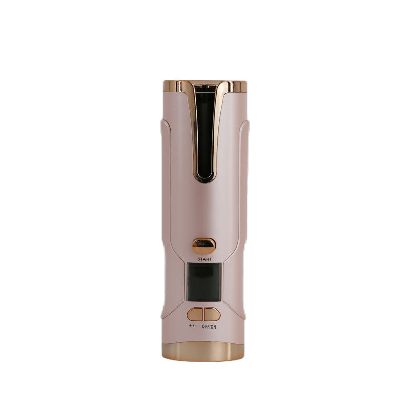 Pink Wireless Auto-Rotating Curling Iron - Smart Anti-Scald Mini Styler