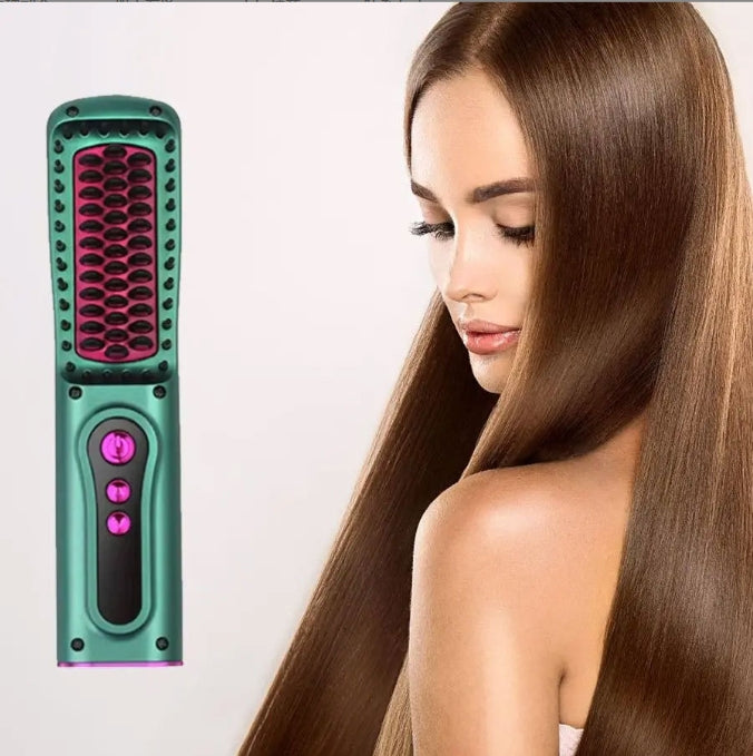 Green Wireless 2-in-1 Hair Straightener & Curler - Portable Anti-Damage Styler