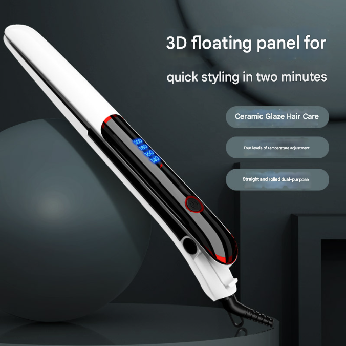 White 3D Hair Straightener & Curler - Dual-Use Electric Hair Styler
