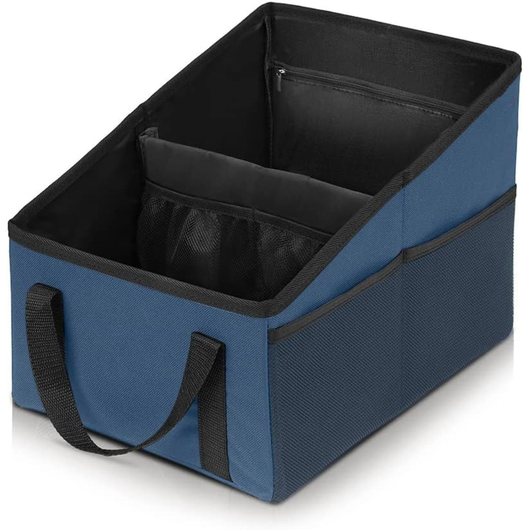 3-piece Blue Car Trunk Storage Box - Large Capacity Oxford Cloth Foldable Car Seat Organizer