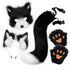 Black and white Halloween Furry Fox Costume Set - Plush Mask, Ears Headband, Tail, and Paws for Cosplay
