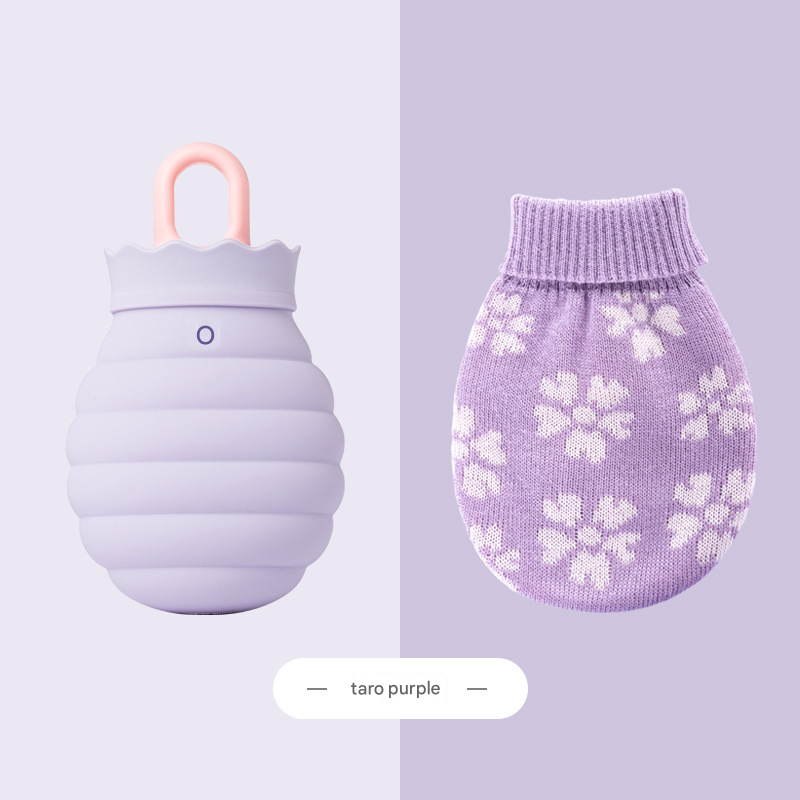 Purple Microwaveable Silicone Hot Water Bottle - Honey Pot Design Hot & Cold Pack with Knitted Cover for Pain Relief & Comfort