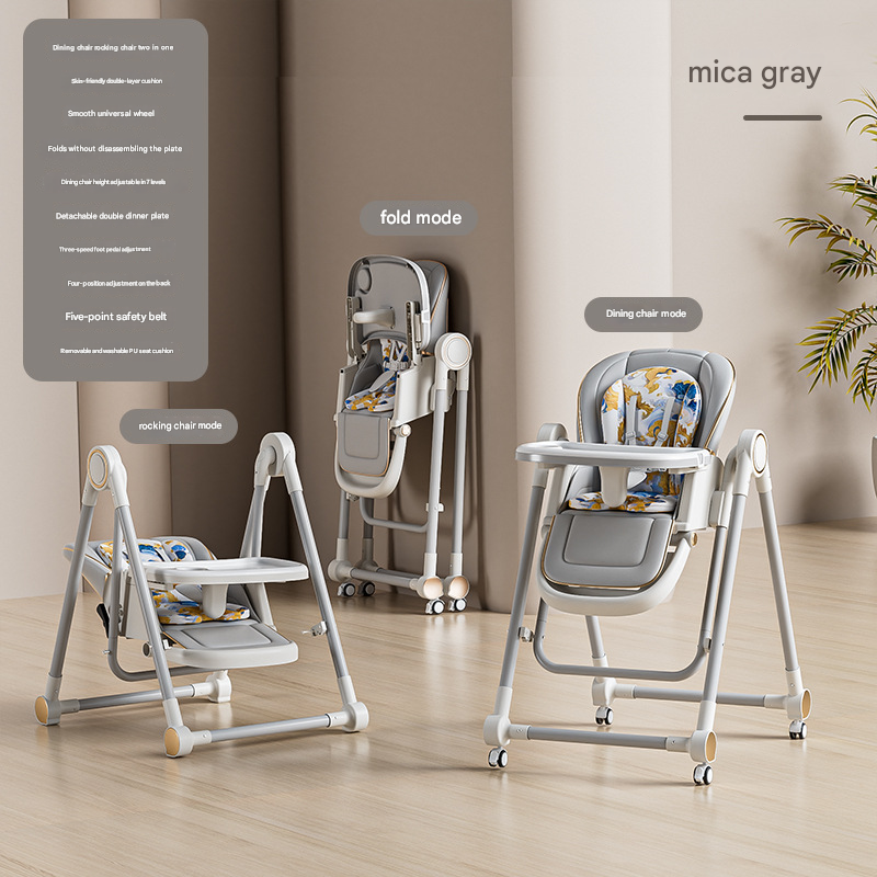 Mica ash 3-in-1 Convertible Baby High Chair - Adjustable, Foldable Feeding Seat with Rocking Function and Wheels