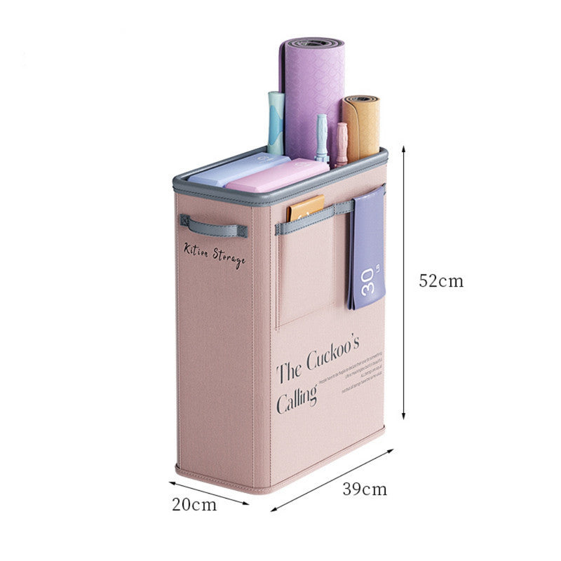 Pink Premium Fabric Yoga Mat Storage Basket - Slim & Foldable Organizer for Home Gym Equipment