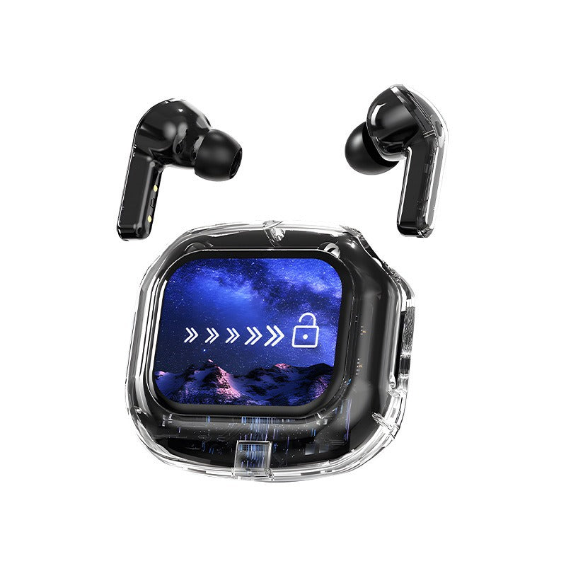 Black Smart TWS Earbuds with Full-Color LCD Touchscreen Case - Bluetooth 5.4, HiFi Stereo & ENC Noise Cancelling