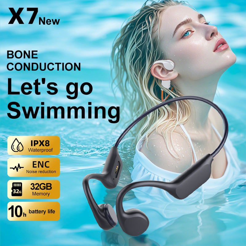 Black IPX8 Waterproof Swimming Headphones - Bone Conduction with 32GB MP3 Player