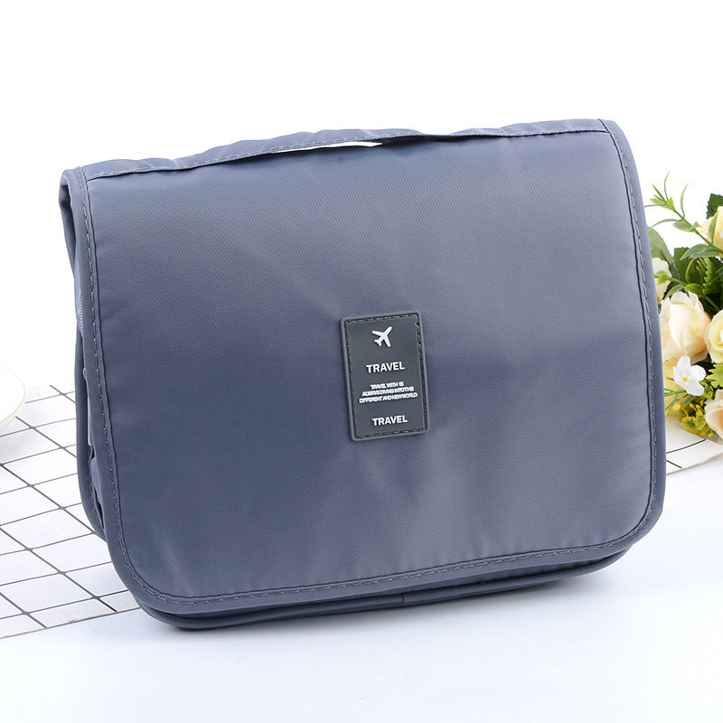 Grey Portable Hanging Travel Toiletry Bag - Large Capacity Cosmetic & Wash Organizer with Sturdy Hook
