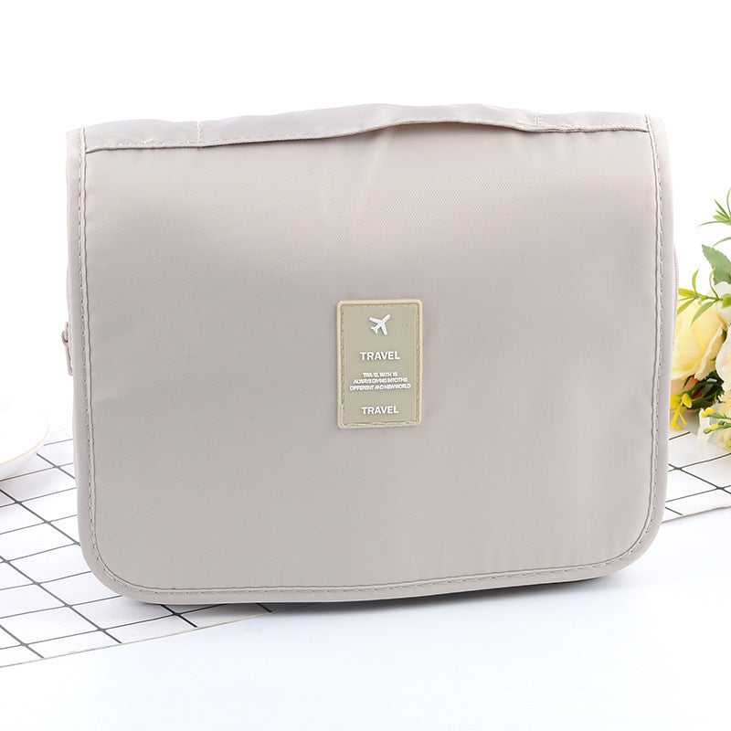 Beige Portable Hanging Travel Toiletry Bag - Large Capacity Cosmetic & Wash Organizer with Sturdy Hook