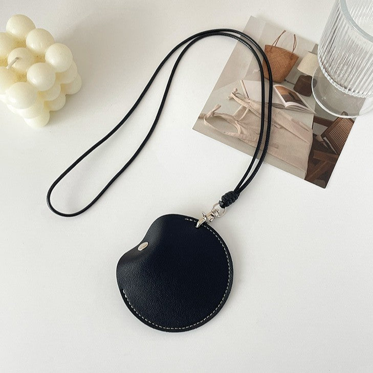 Black Stylish Leather Earbud Pouch with Lanyard - Portable & Compact Coin Purse for Small Items