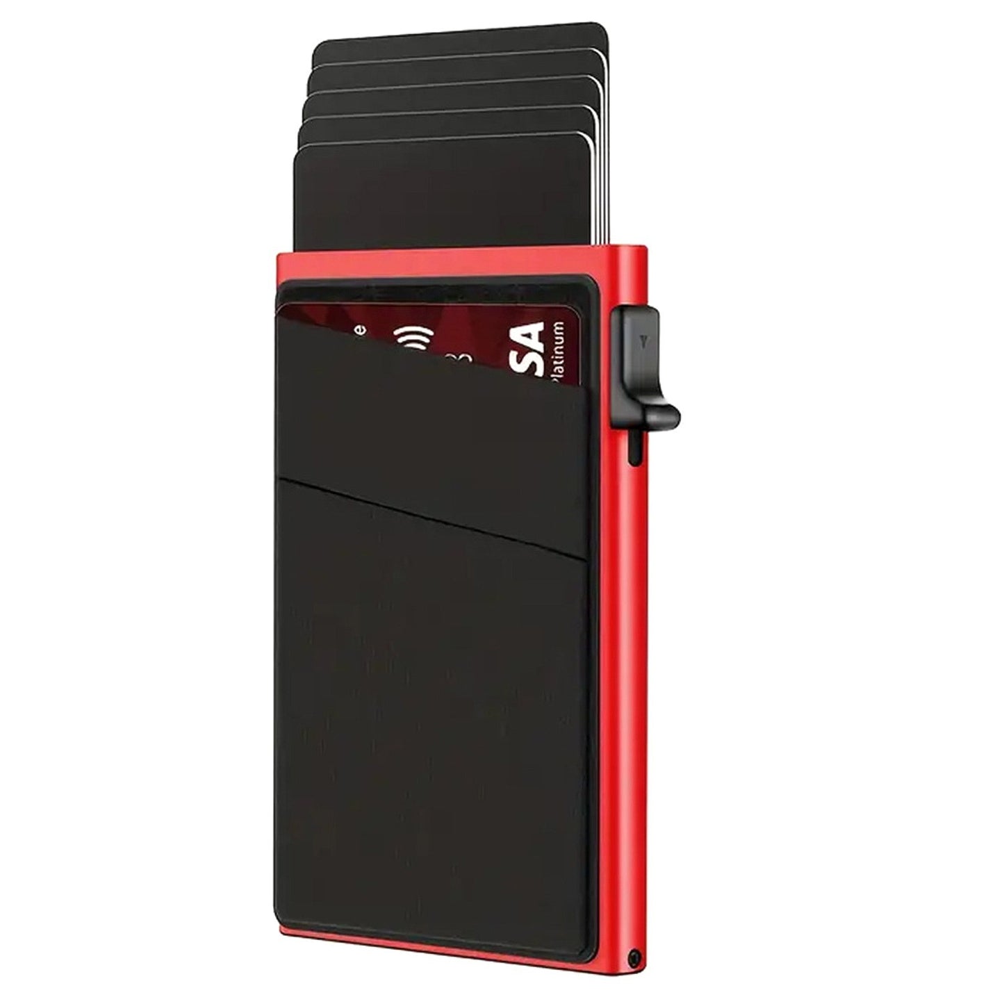 Red Ultra-Slim RFID Blocking Pop-Up Wallet - Automatic Card Holder with Metal Case & Secure Screw Base