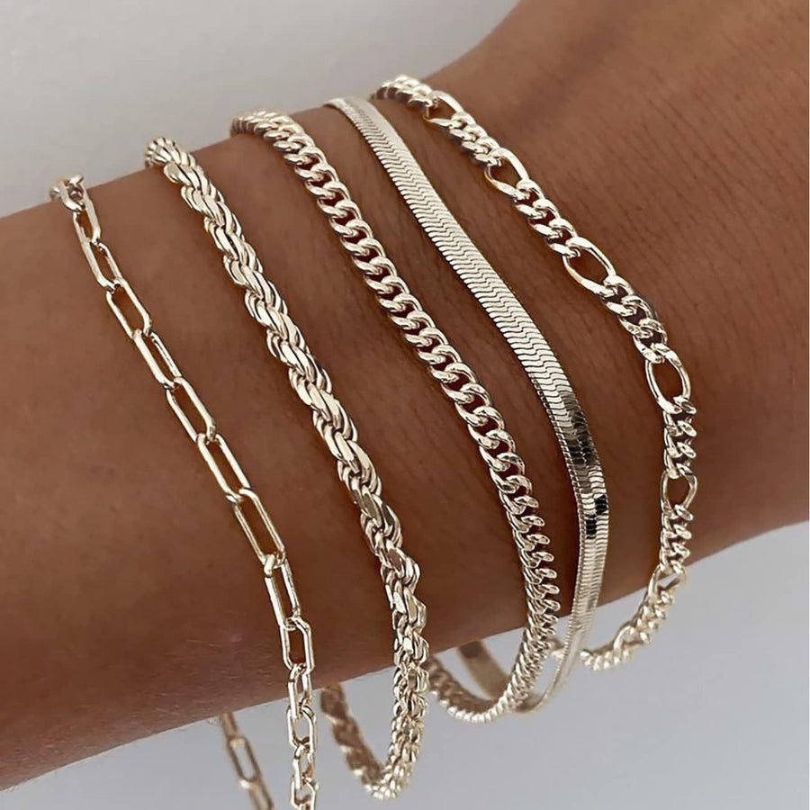 A Silver five-piece set Chic Multi-Layered Alloy Bracelet Set - Fashionable Stackable Jewelry