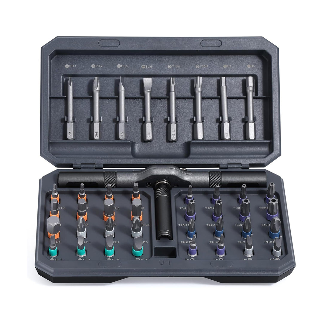A 42-piece set Black Insulated Screwdriver Set - Multi-Bit Electrician's Tool Kit with Magnetic Tips & Quick-Change Handle