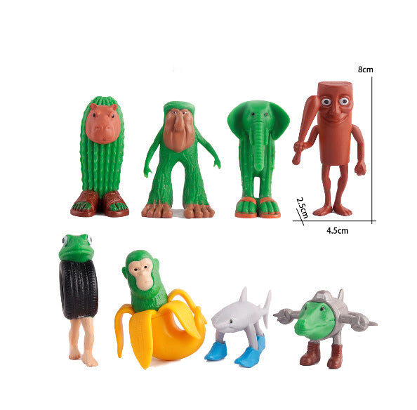Eight-piece set Whimsical Creature & Monster Figurine Collection - Set of Bizarre PVC Mini Toys for Desk Decor