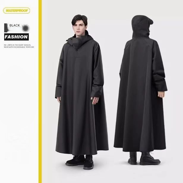 Black Long Full-Body Waterproof Raincoat for Electric Scooters & Motorcycles - Men's and Women's Riding Poncho with Adjustable Hood and Sleeve Design(XL)