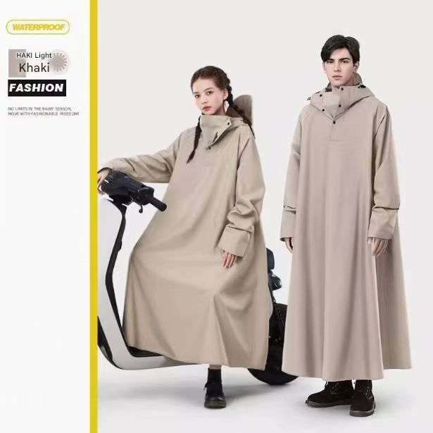 Khaki Long Full-Body Waterproof Raincoat for Electric Scooters & Motorcycles - Men's and Women's Riding Poncho with Adjustable Hood and Sleeve Design(XL)