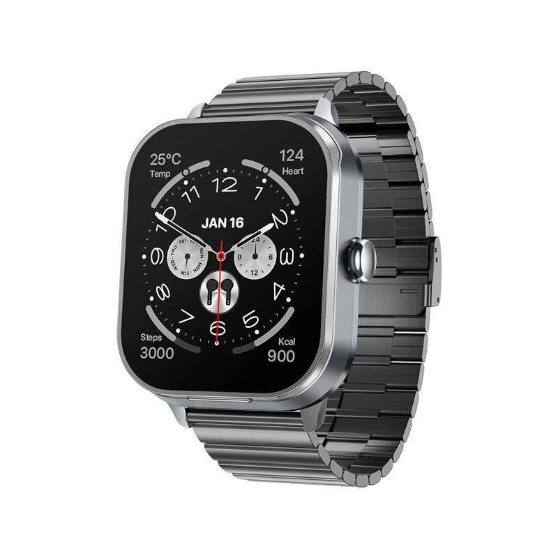 Smartwatch with Built-in TWS Earbuds & Silicone Sleeve - 2.01 HD Screen  Health Monitoring Bluetooth Calls & Music(Gray steel belt)"