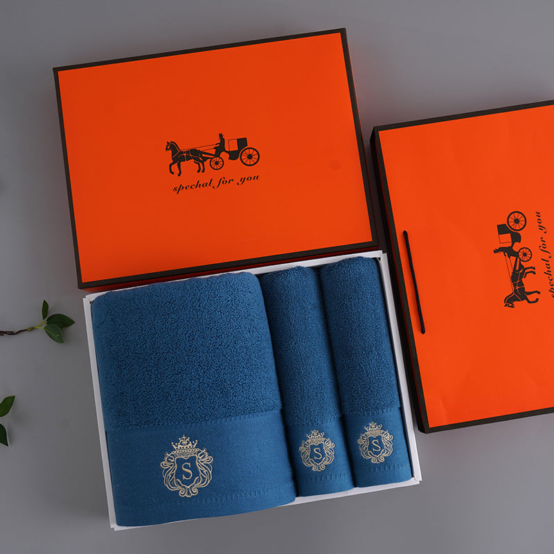 Premium Absorbent Cotton Towel Set - Soft Bath & Hand Towels with Double-Sided Plush(blue)