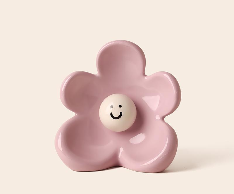 Artistic Floral Smiling Face Vase - Modern Ceramic Decor with Gloss Finish(pink)