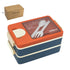 2L Double-Layer Bento Lunch Box - Leak-Proof with Utensil & Sauce Container(Orange Blue)
