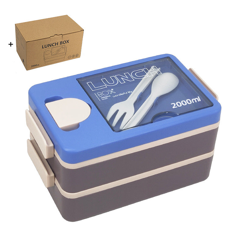 2L Double-Layer Bento Lunch Box - Leak-Proof with Utensil & Sauce Container(Blue Purple)