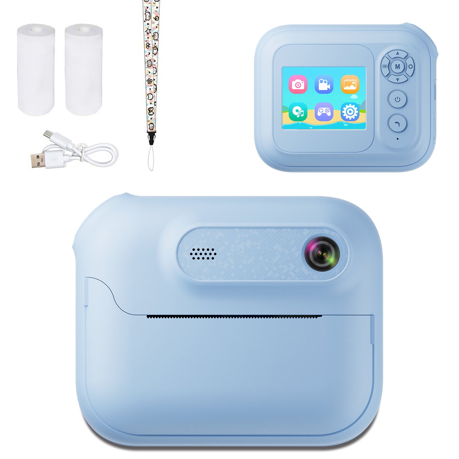 Kids Multi-Functional Camera Toy - Instant B&W Printing & Creative Stickers(blue)