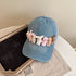 Whimsical Plush Bunny Row Denim Baseball Cap - Adjustable, Sun Protection, Breathable Comfort(Light Blue)