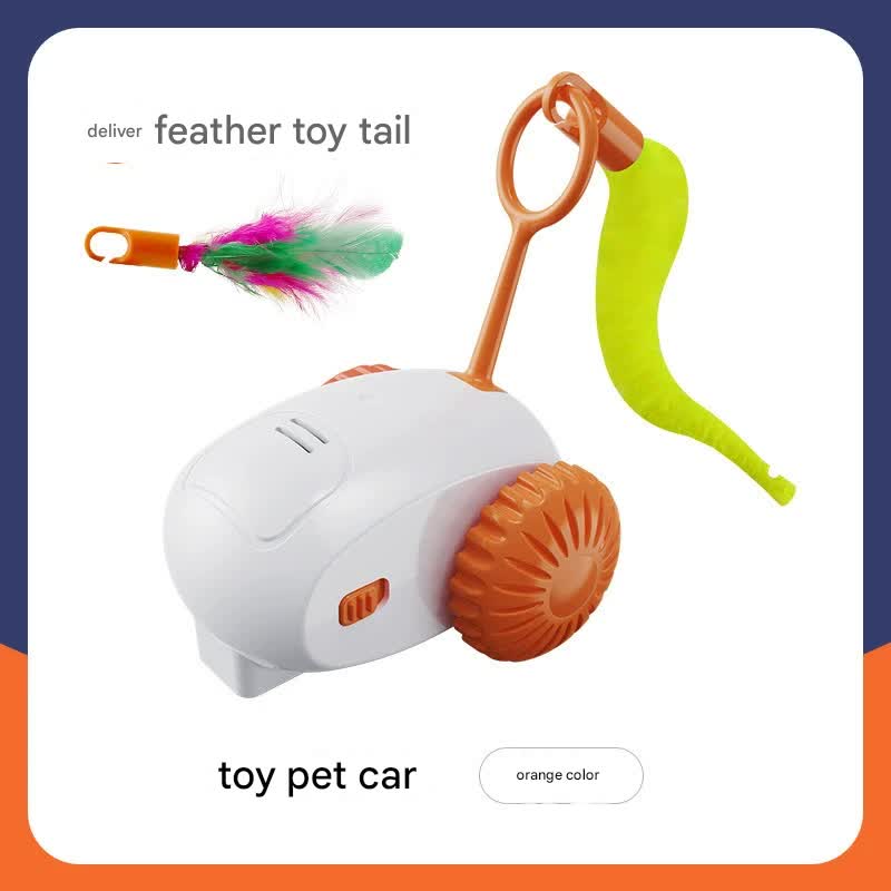 Interactive Smart Cat Toy Car - Automatic Obstacle Avoidance, Feather Tail, USB Rechargeable(orange)