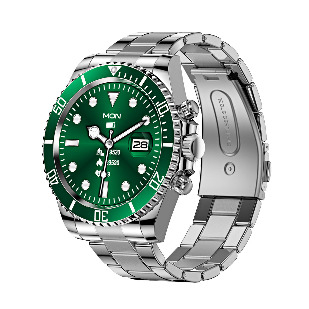 Classic Stainless Steel Smartwatch with Rotating Timer Bezel, Bluetooth Calling & Luminous Display(green)