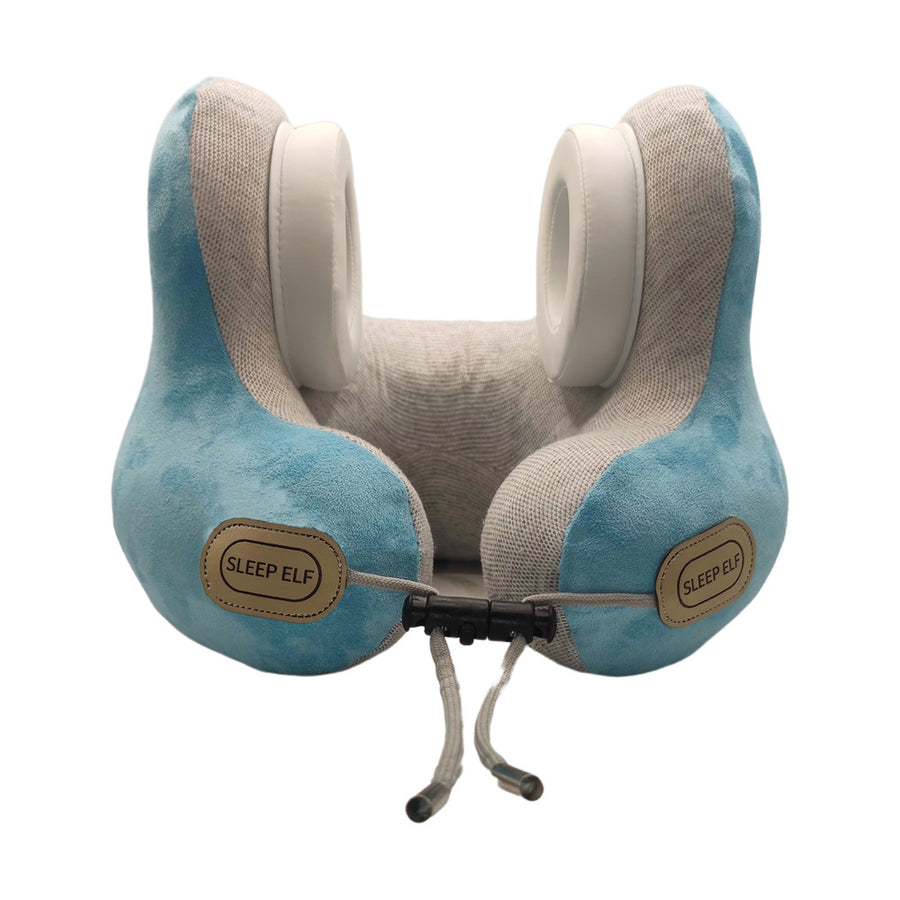 Smart Neck Pillow with Dual Noise Reduction, HIFI Bluetooth Music & Graphene Heating - Sleep Elf" Travel Pillow(Lake blue)"