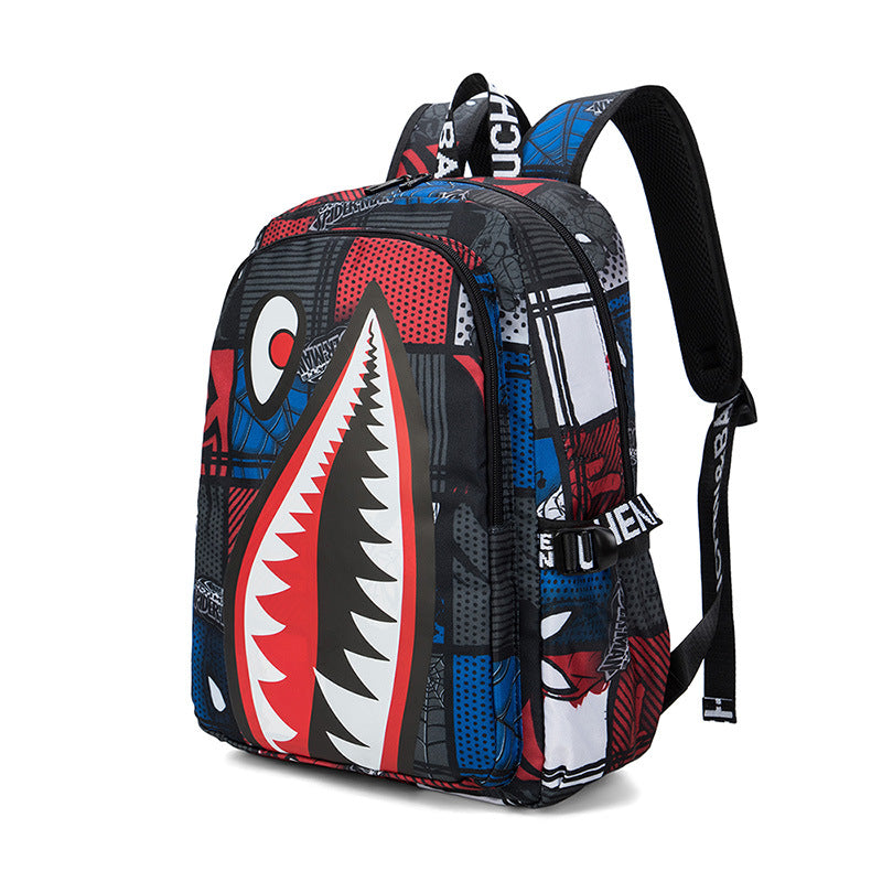 Trendsetter Shark Mouth Print Backpack - Lightweight & Breathable School Bag(Red spider)