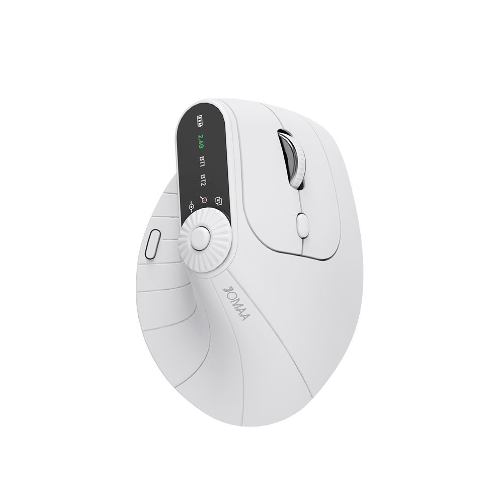 Ergonomic Vertical Mouse - 2.4G/Bluetooth Multi-Mode, LED Display, 57-Degree Angle, & 400mAh Battery(White)