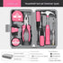 13-Piece Essential Household Tool Kit - Compact Home Repair & DIY Set with Storage Case(pink)