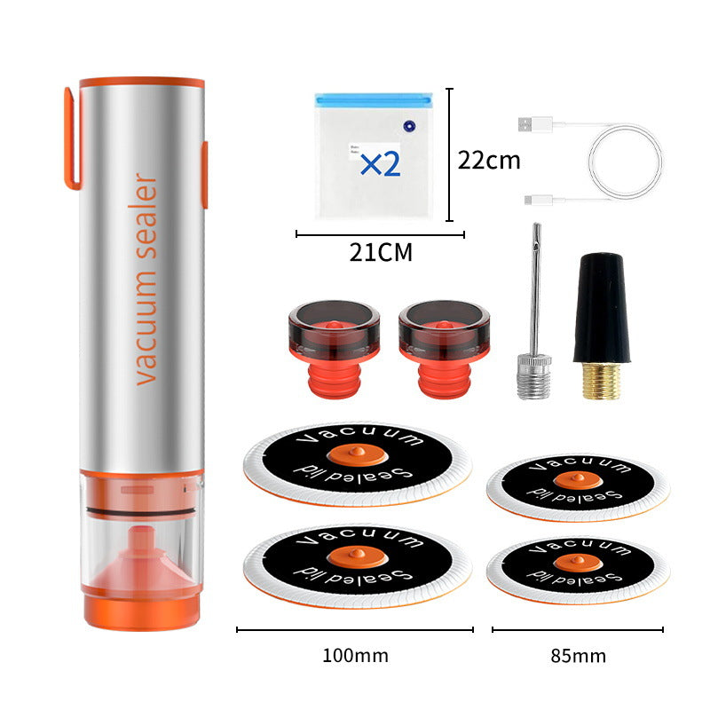 Multi-Function Handheld Electric Vacuum Sealer & Inflator Kit - For Food Bags, Jars, Wine & Balls(Gray Orange)