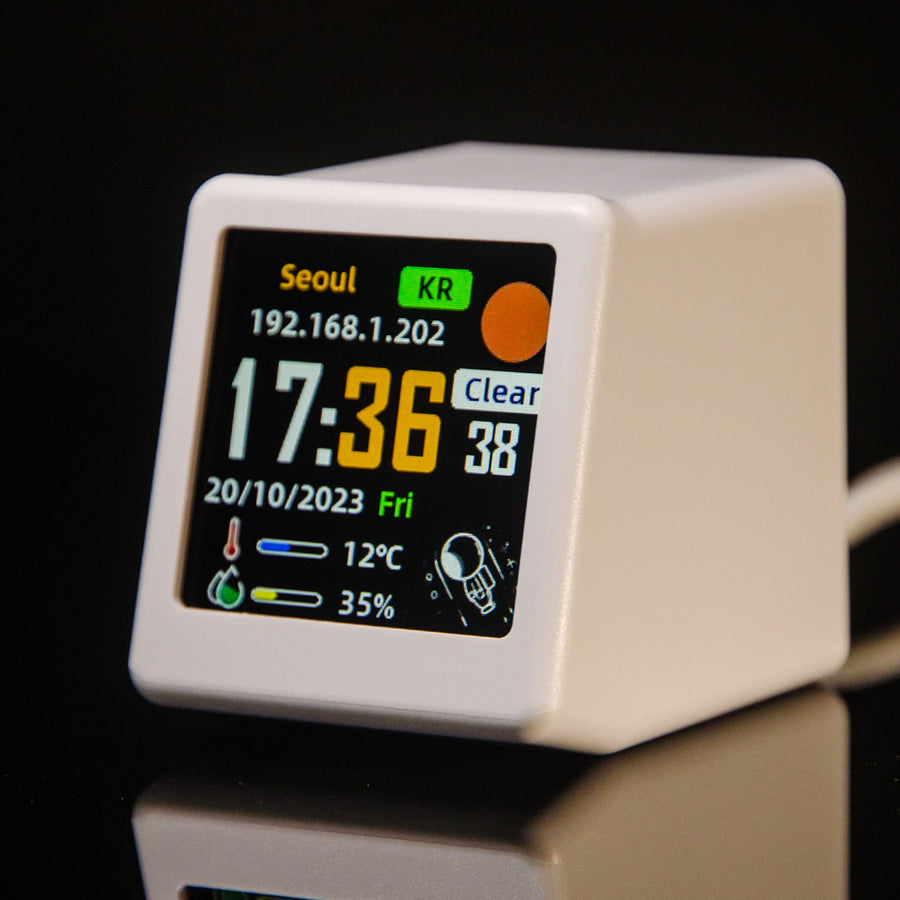 2pc Mini Smart Wi-Fi Weather Station Clock - Desktop Digital Clock with HD IPS Screen, Customizable GIF Display & 3-Day Forecast(White)