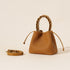 Genuine Leather Mini Bucket Bag with Braided Handle - Chic Drawstring Crossbody Purse(Biscuit)