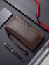 Coffee Classic Long Zipper Wallet Clutch - Large Capacity PU Leather Phone & Card Holder with Wrist Strap