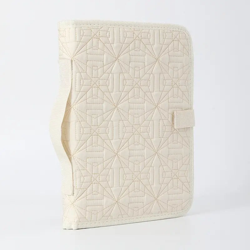 Beige Elegant Quilted Bible Cover - Protective Book Case with Carry Handle 