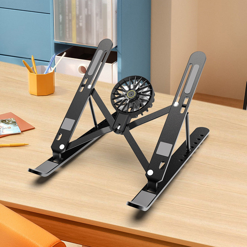 Black Adjustable Aluminum Laptop Stand with Detachable Cooling Fan - Portable Ergonomic Riser for Desk