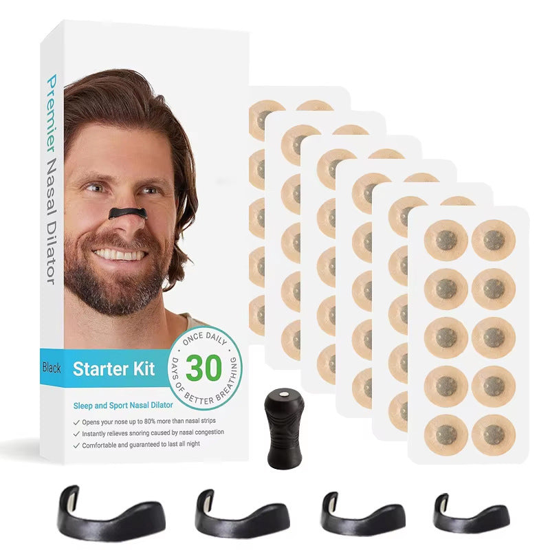 Black Round Anti-snoring Patch Set (30 Pairs of patches) Magnetic Nasal Dilator Kit for Snoring Relief - Reusable Multi-Size Sleep & Sport Breathing Aid