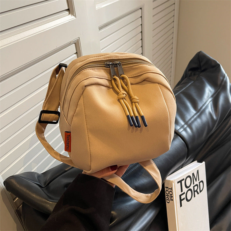 Khaki Lightweight Canvas Crossbody Bag - Minimalist Casual Shoulder Satchel with Adjustable Strap