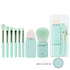 Lighgt Cyan Compact 8-in-1 Makeup Brush Set - Portable Travel Kit with Retractable Brushes and Case